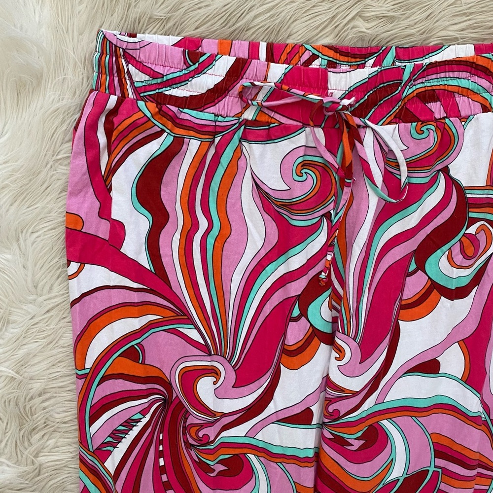 Nikki Poulos Pink White Groovy Retro 60s Disco Wide Leg Loungewear Resort Pants - Picture 2 of 7